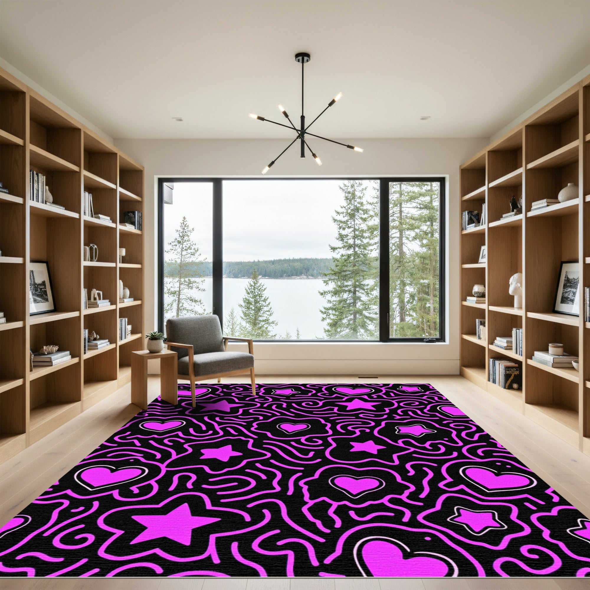 Hot Pink Hearts Stars Doodle Rug