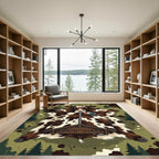 Rustic Brown White Cowhide Cabin Landscape Rug