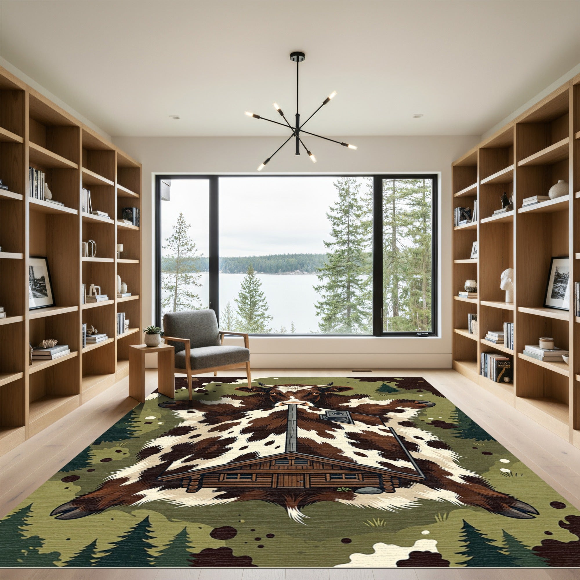 Rustic Brown White Cowhide Cabin Landscape Rug