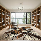 Brown Black Cream Paint Splatter Burst Rug