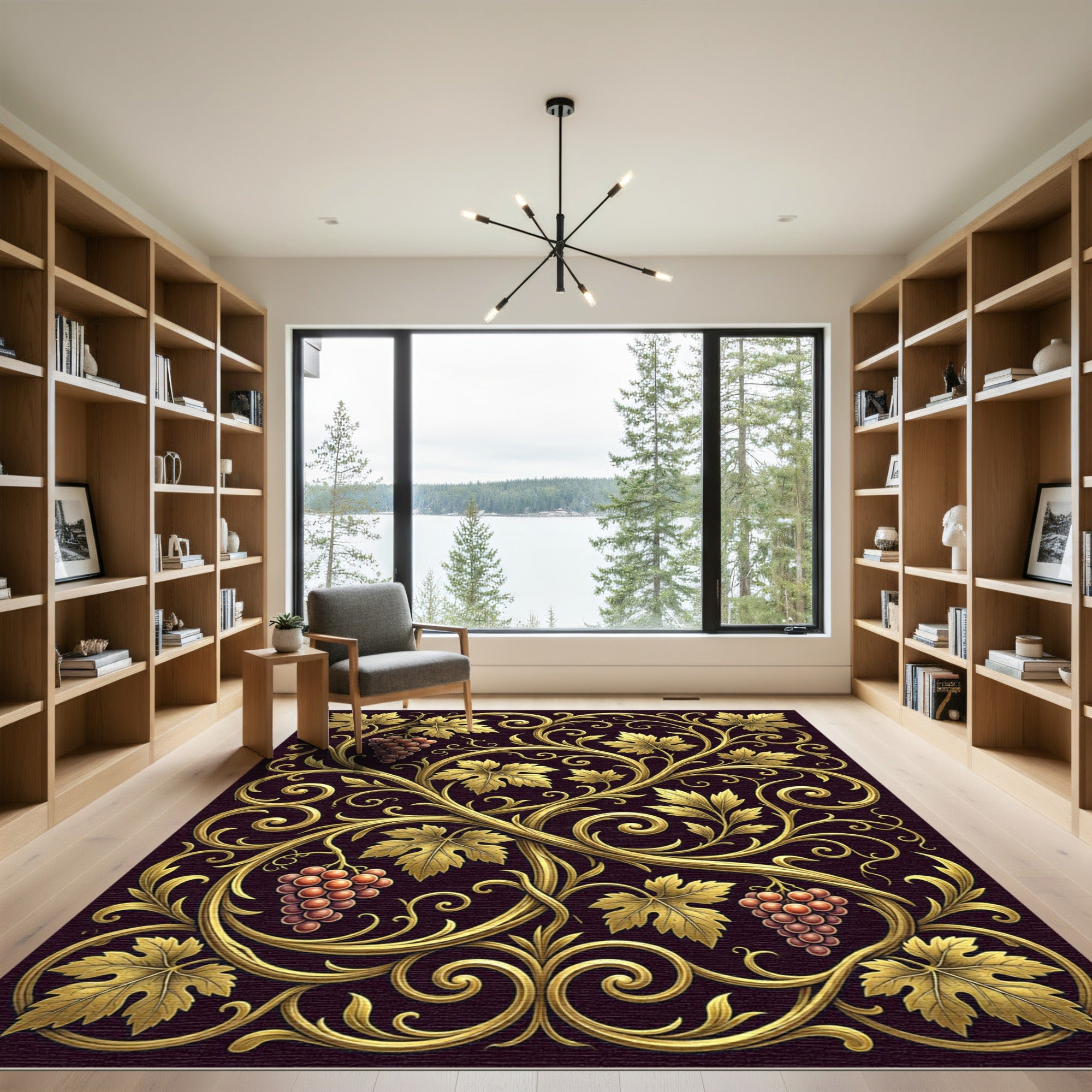 Ornate Gold Grapes Vine Scrollwork Rug