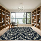 Dark Gray Damask Floral Scroll Rug