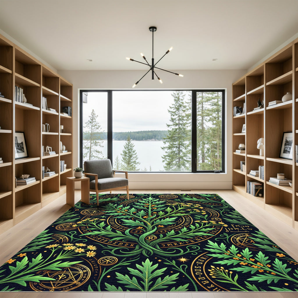 Mystical Alchemy Golden Herb Botanical Art Rug