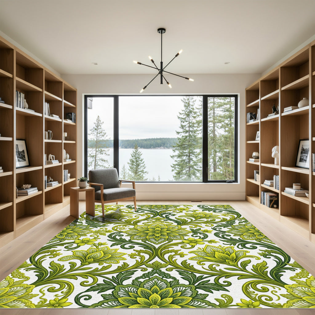Lush Green Floral Medallion Rug