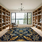 Golden Koi Floral Navy Articulated Rug