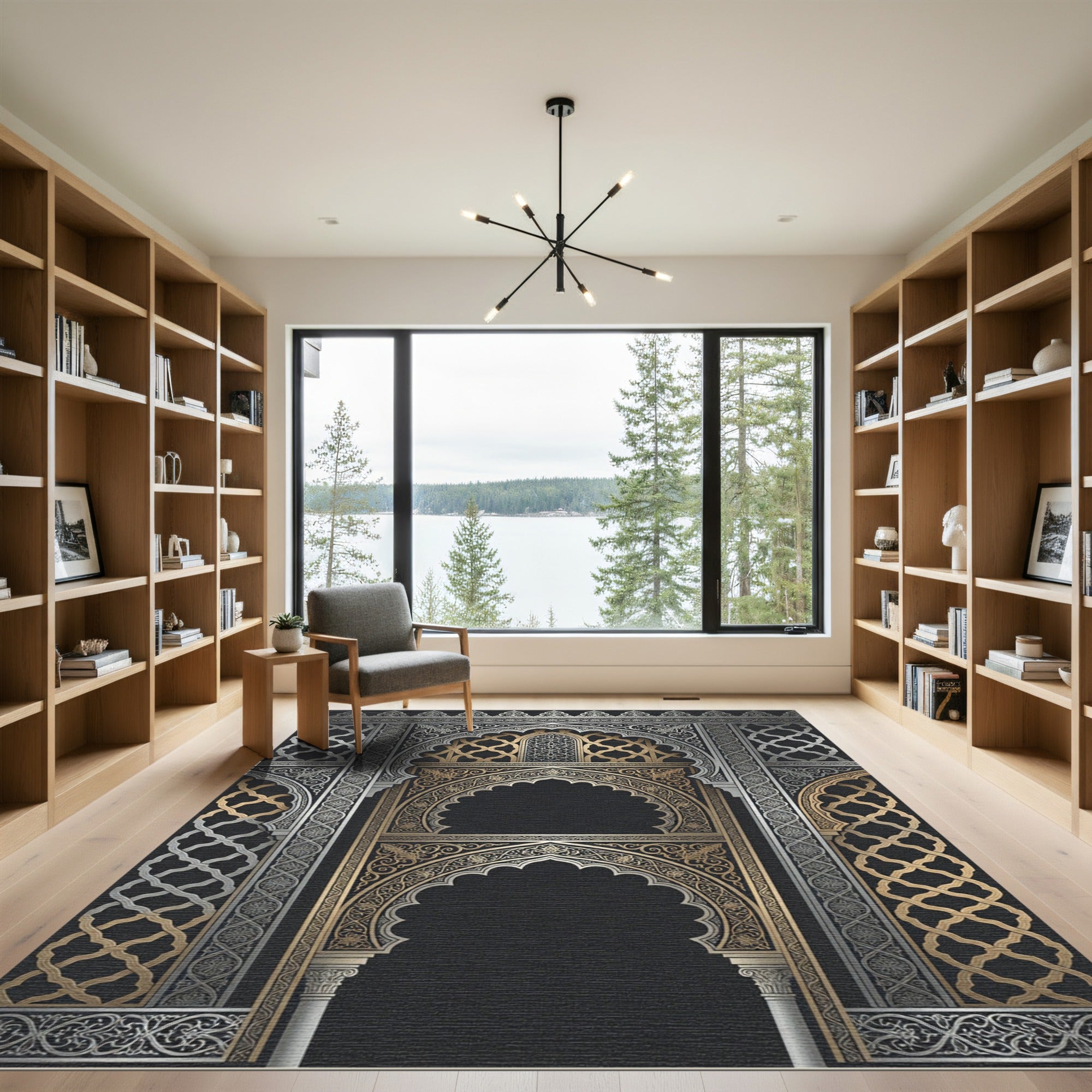 Ornate Silver and Gold Archway Rug