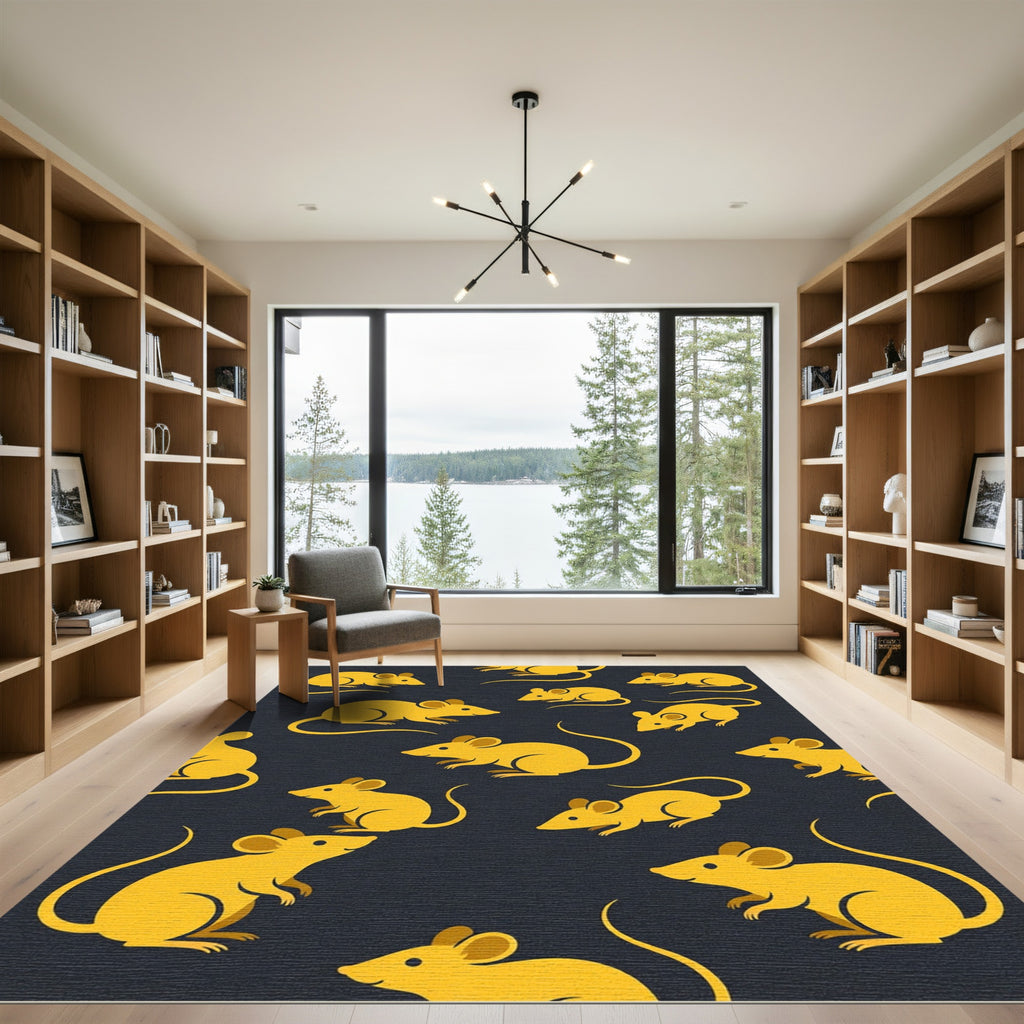 Whimsical Golden Mouse Illustration Rug