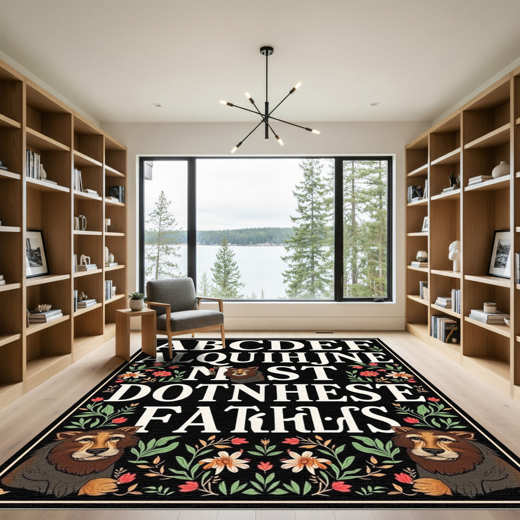 Bold Alpha Floral Lion Composition Rug