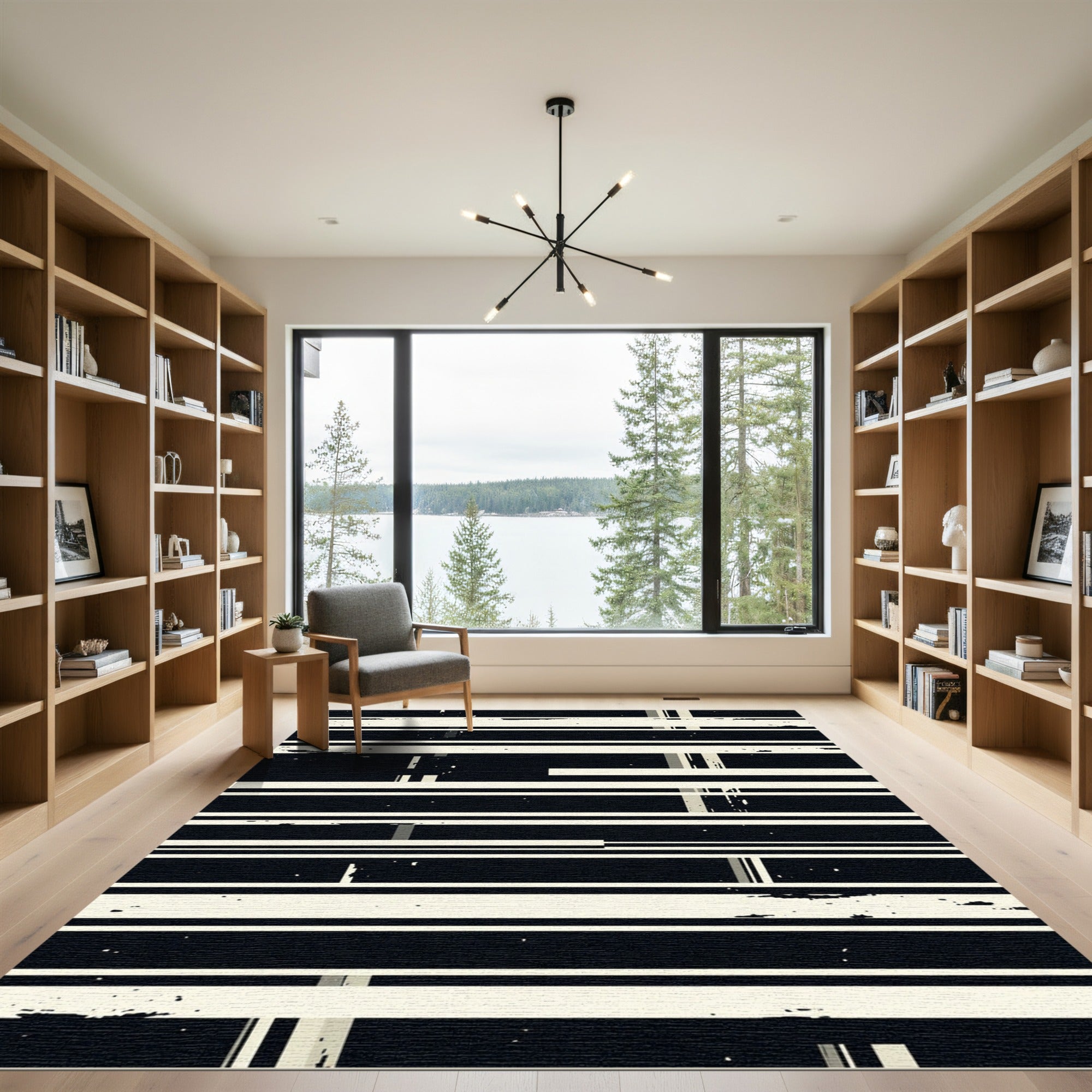 Monochromatic Distressed Stripe Composition Rug