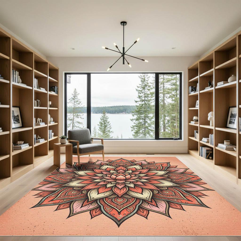 Coral Pink Floral Mandala Radiance Rug
