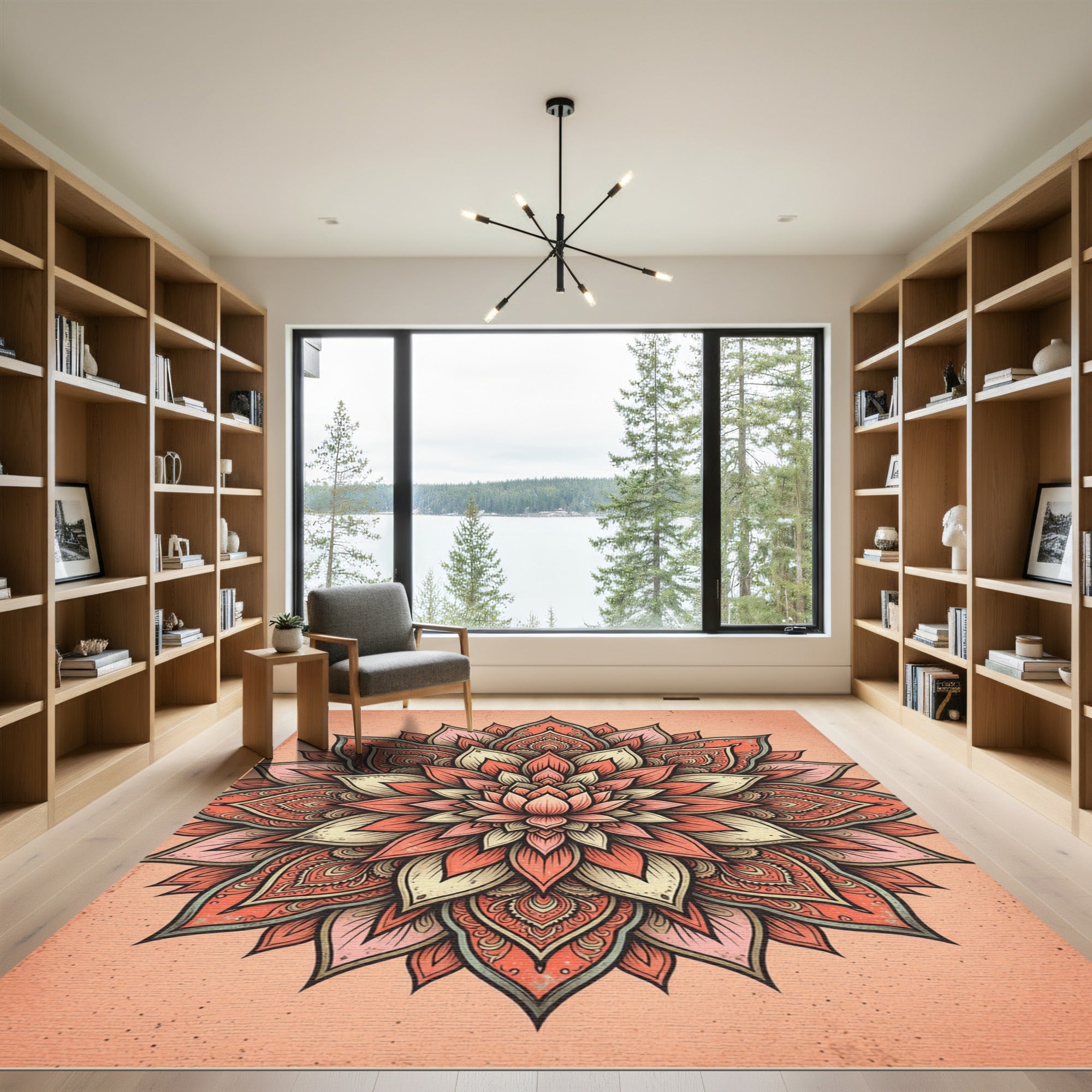Coral Pink Floral Mandala Radiance Rug