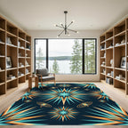 Celestial Teal and Gold Starry Sky Rug