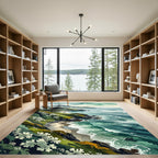 Coastal Cliffside Misty Green Landscape Rug