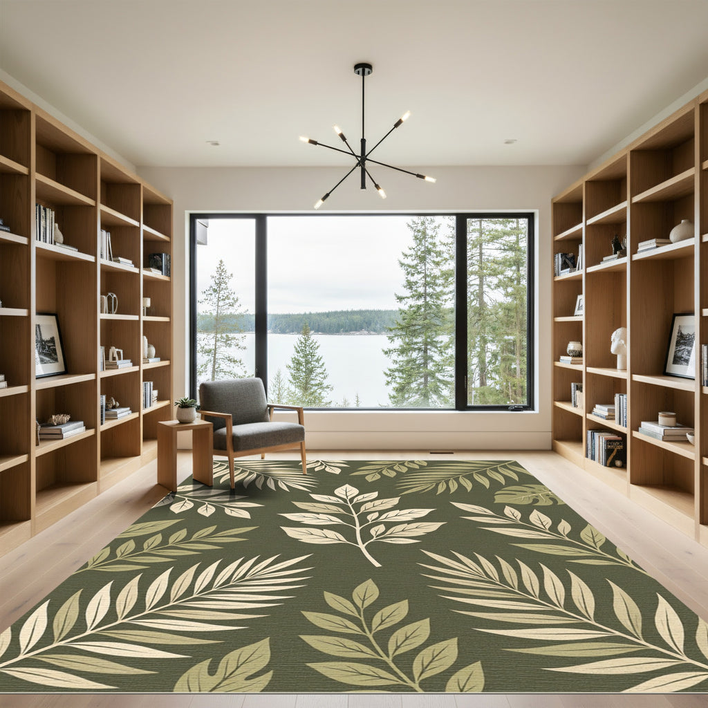 Lush Sage Tropical Foliage Rug