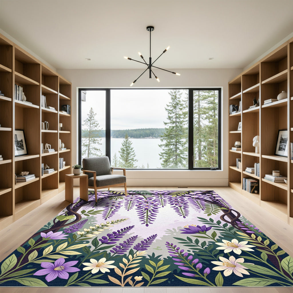 Lavender Wisteria Floral Garden Trellis Rug