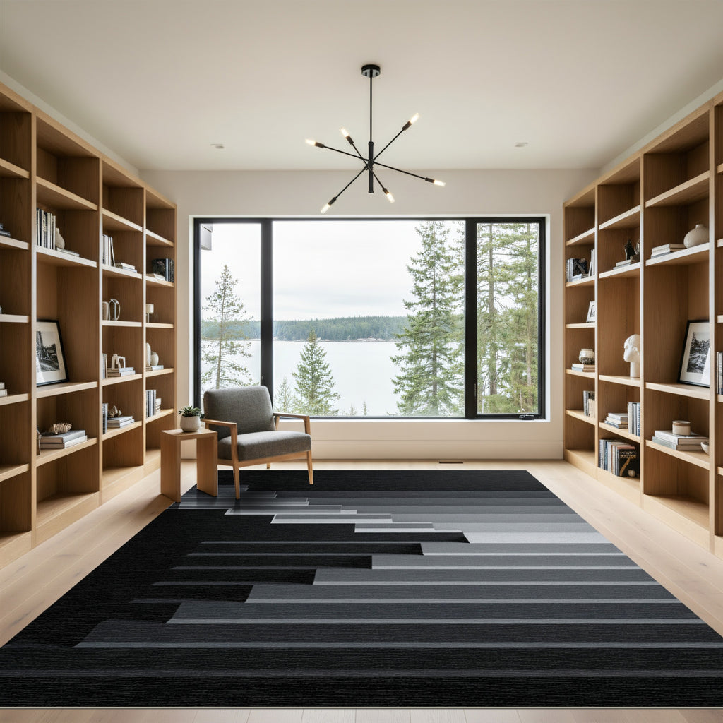 Minimalist Monochrome Geometric Step Gradient Rug