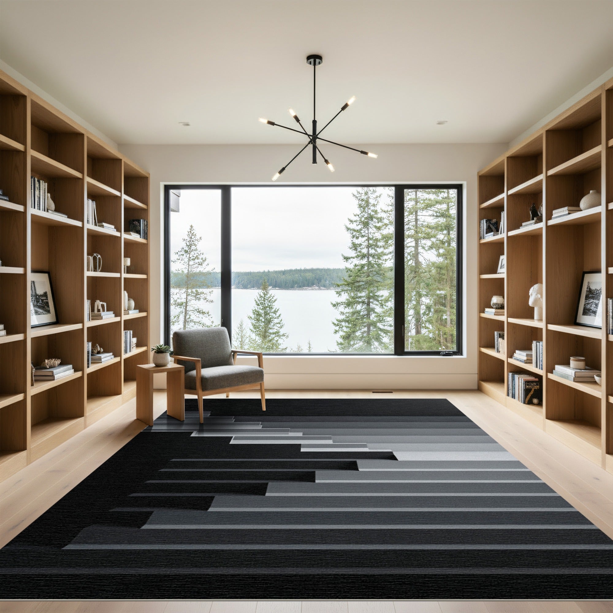 Minimalist Monochrome Geometric Step Gradient Rug
