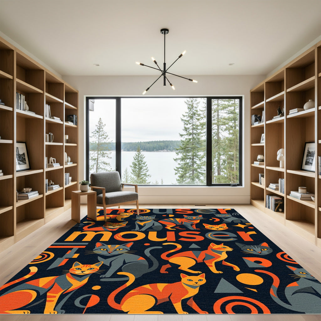 Orange Grey Feline Geometric Arrangement Rug