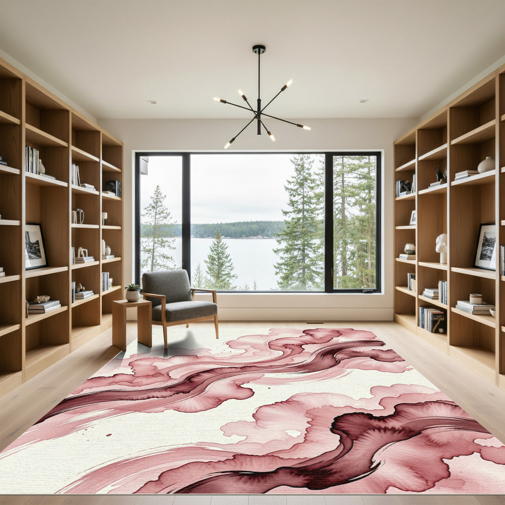 Burgundy Watercolor Abstract Flowing Clouds Rug