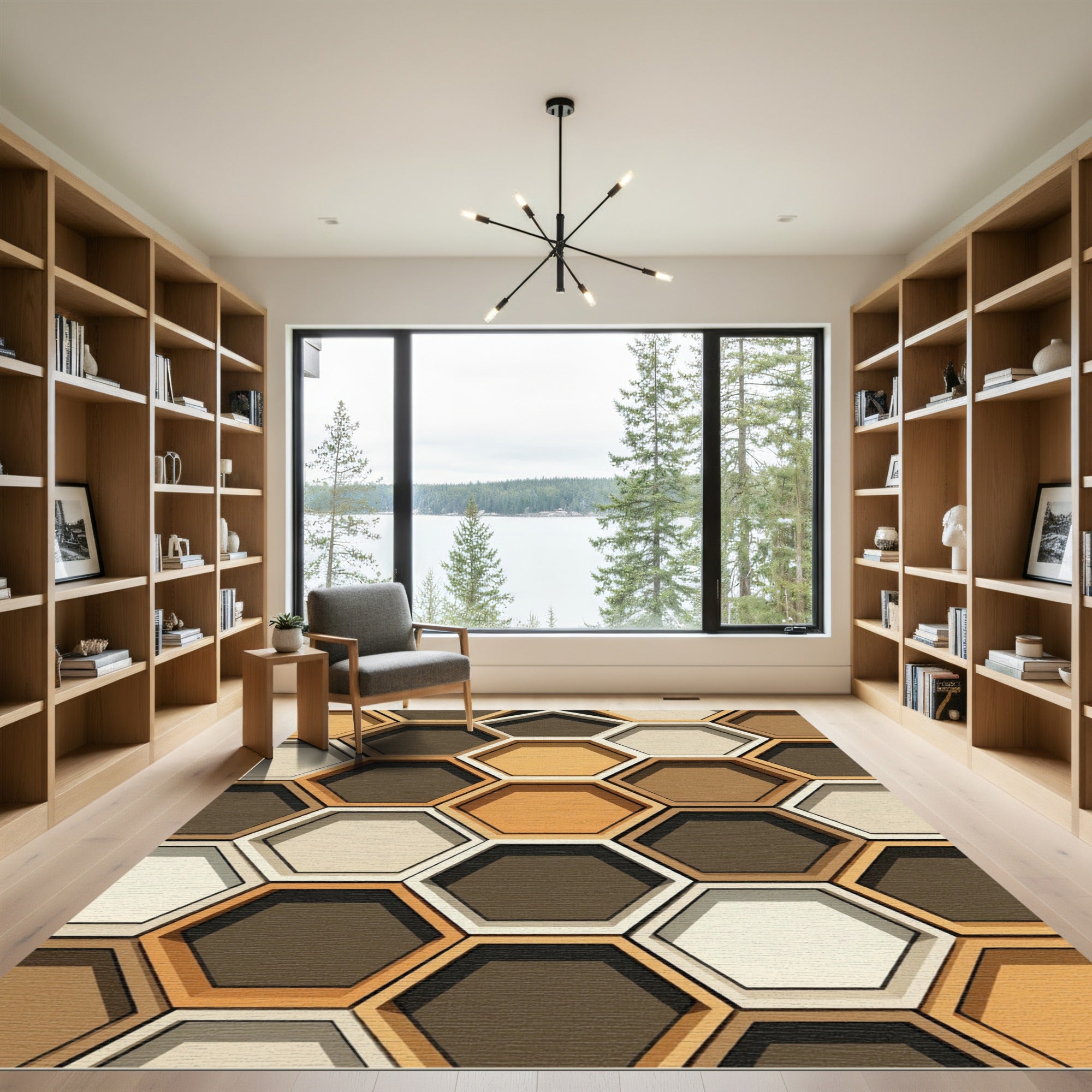 Modern Earthy Tonal Geometric Hexagon Rug