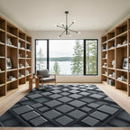 Sophisticated Charcoal Interlocking Lattice Geometric Rug