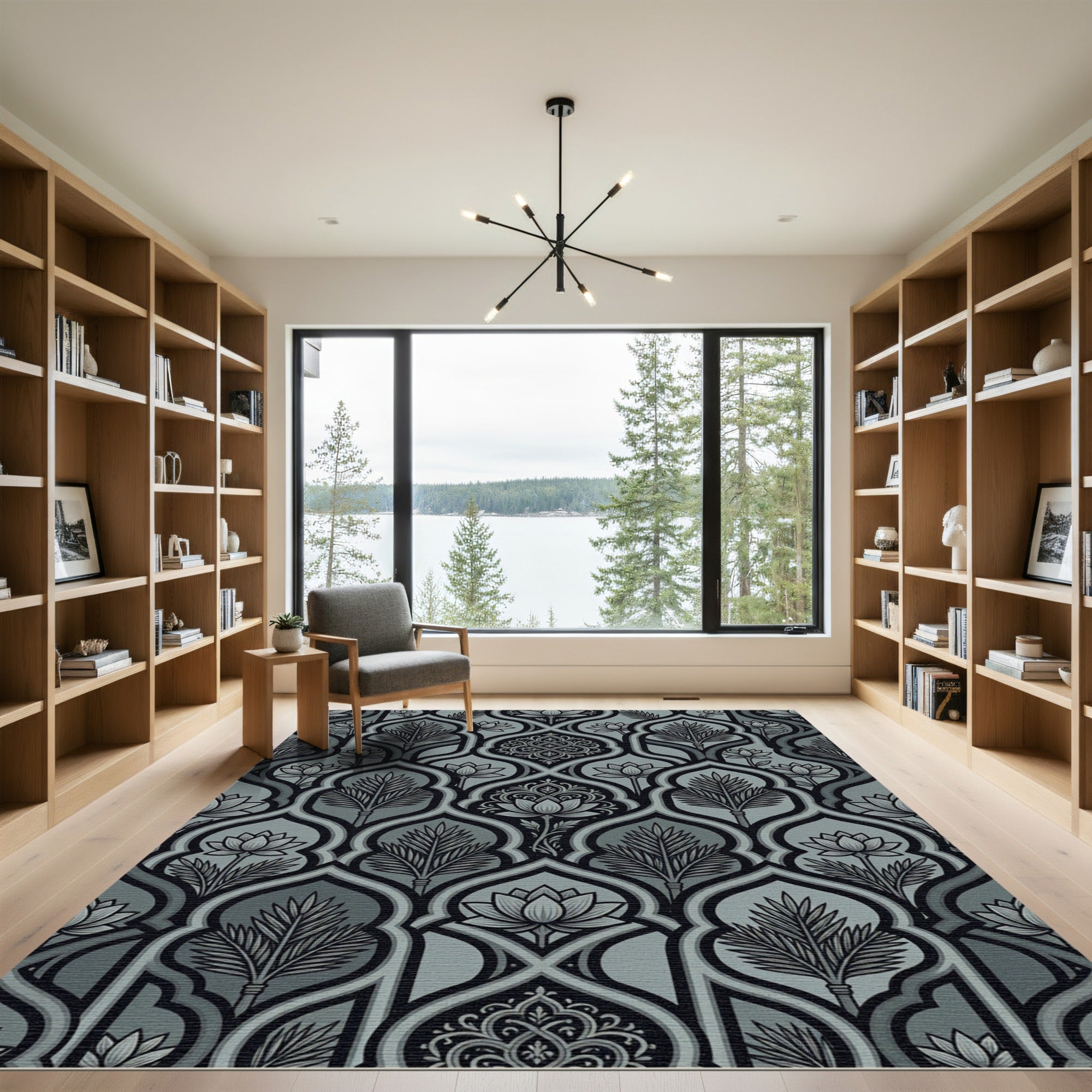 Monochromatic Gray Lotus Arch Pattern Rug