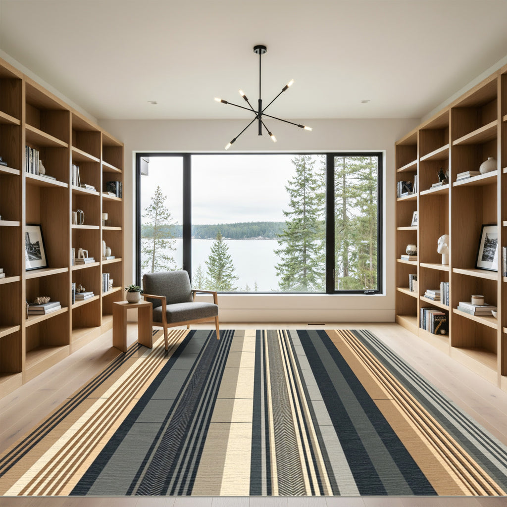 Modern Vertical Stripe Chevron Rug