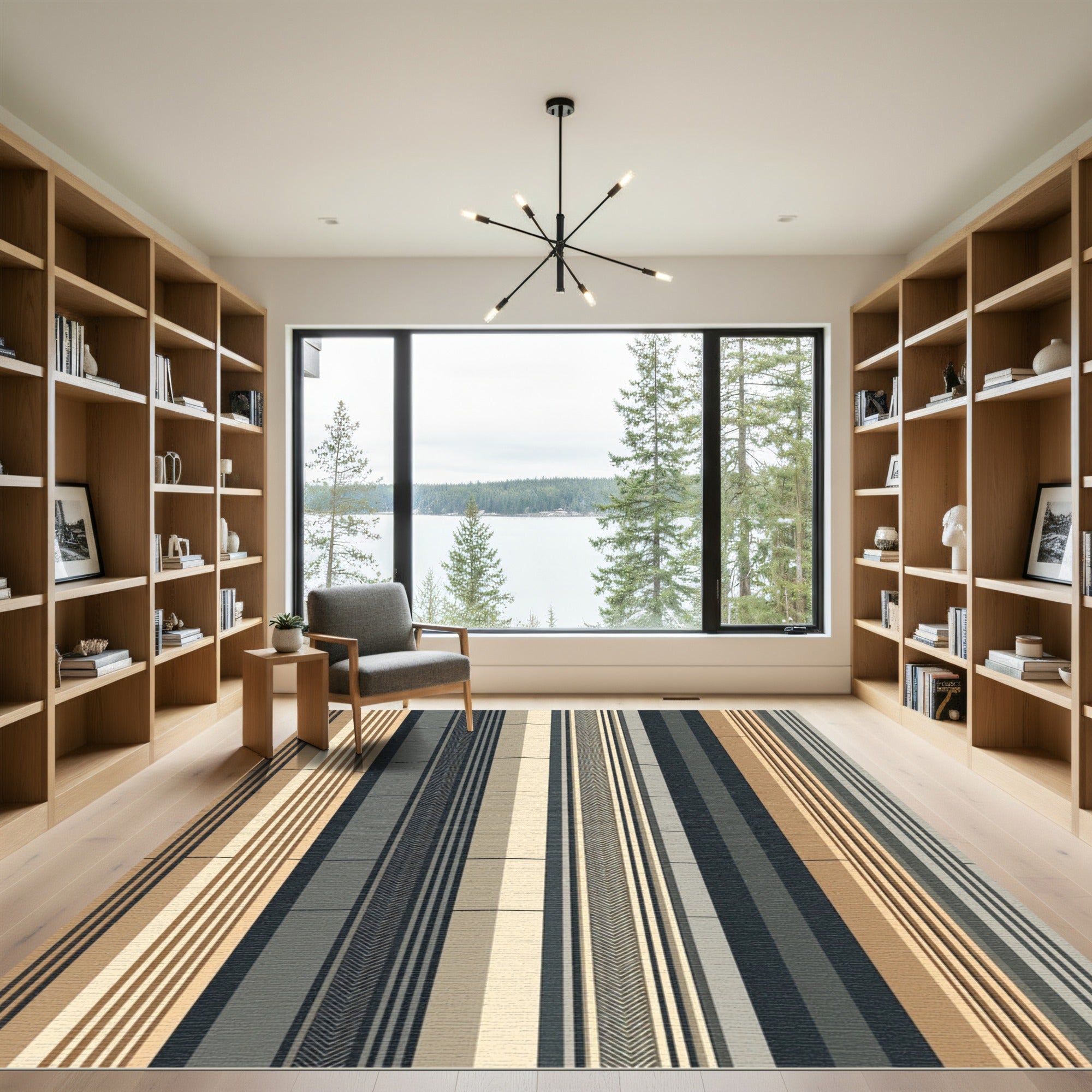 Modern Vertical Stripe Chevron Rug