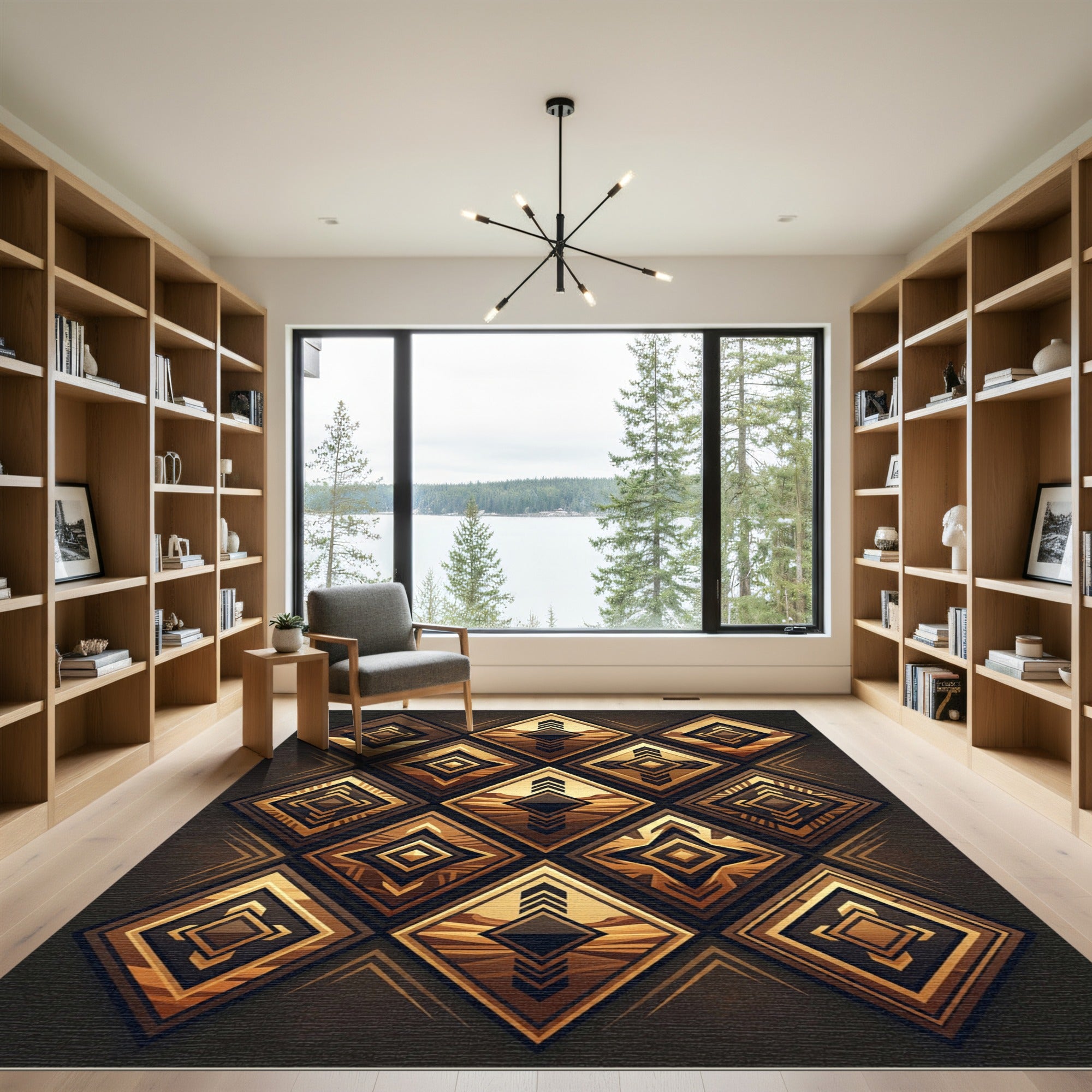 Geometric Golden Desert Diamond Mosaic Rug