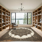 Ornate Golden Filigree Medallion Area Rug
