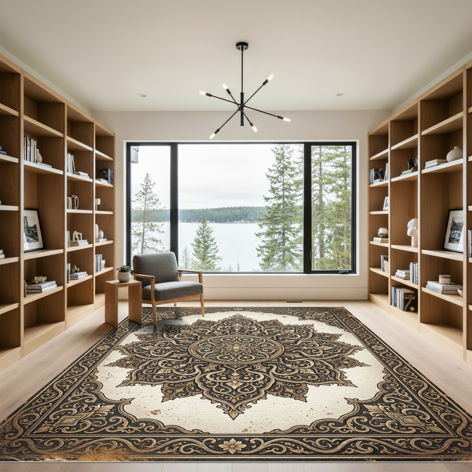 Ornate Golden Filigree Medallion Area Rug