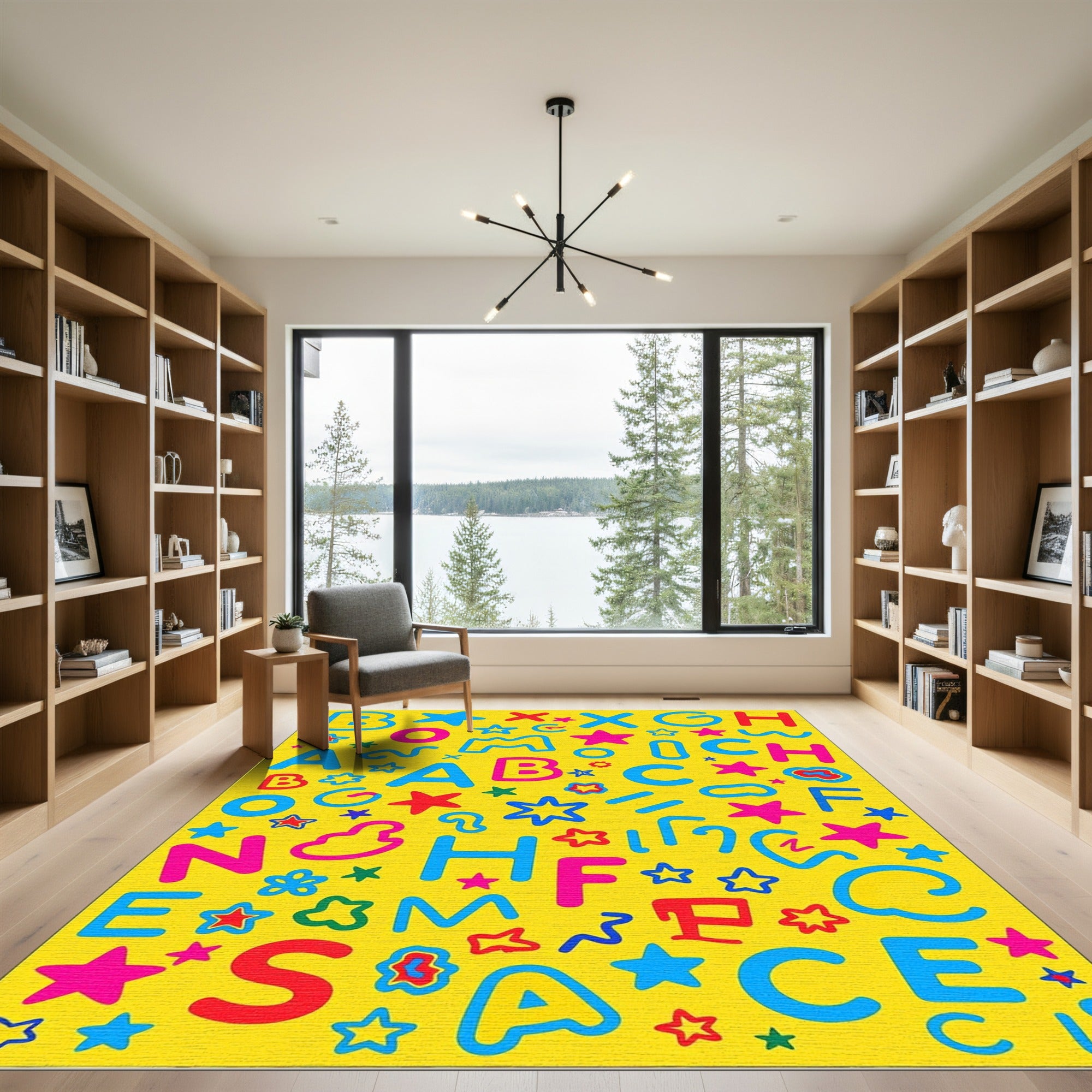 Alphabet Stars Yellow Playful Composition Rug