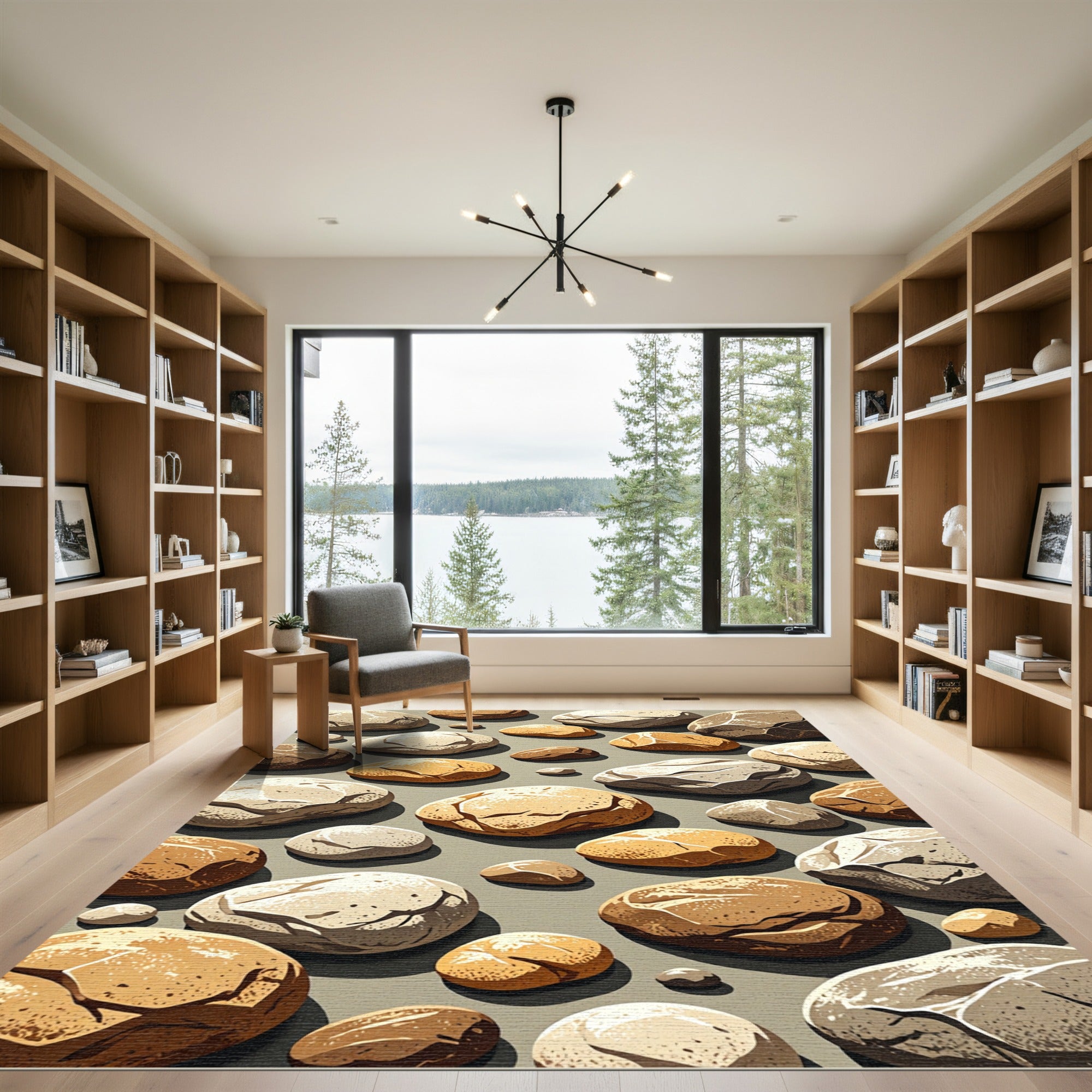 Neutral Earthy Tone Scattered Pebble Rug