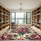 Elegant Dusty Rose Peony Floral Bouquet Rug