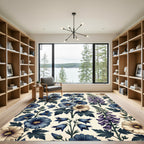 Blue Purple Botanical Floral Arrangement Rug