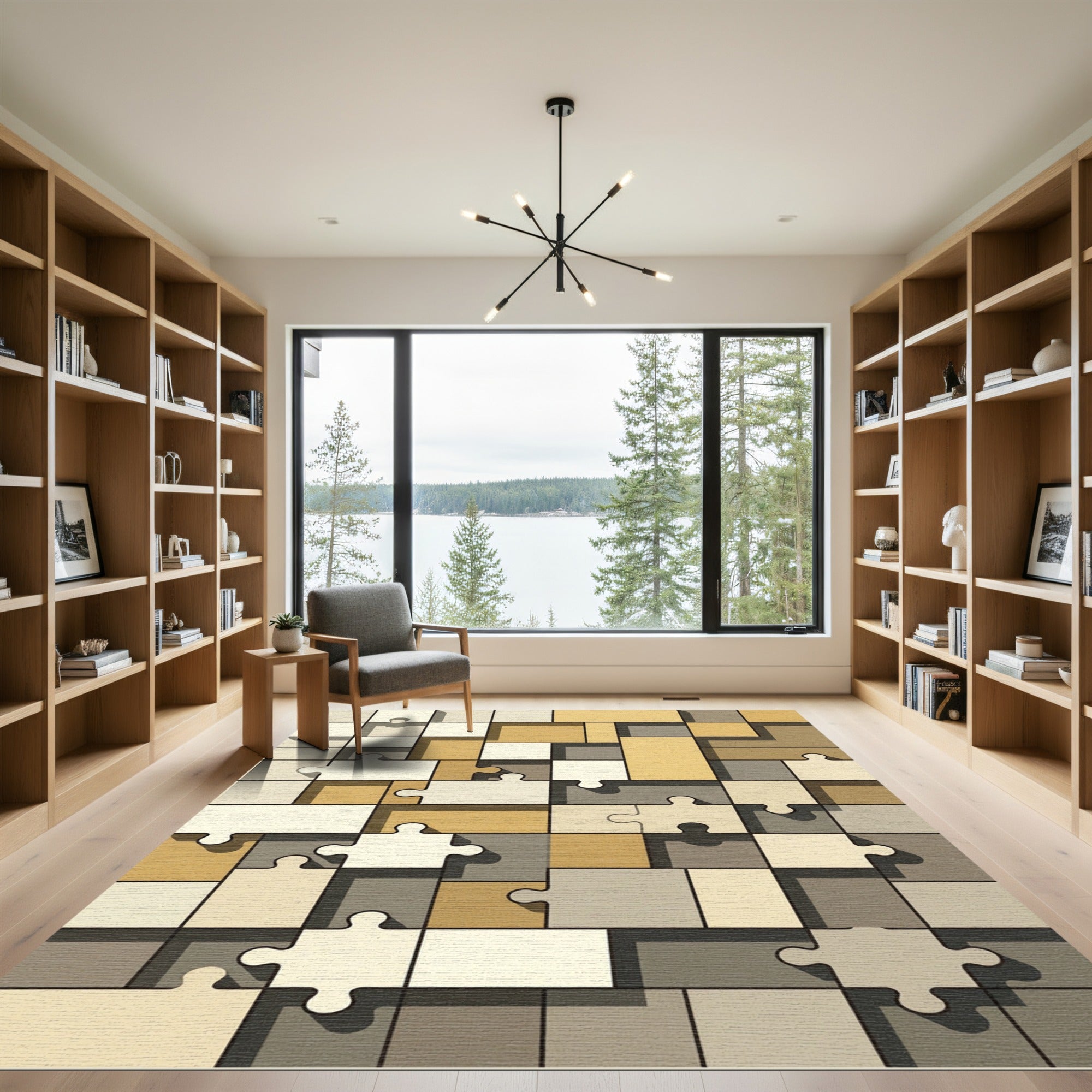 Abstract Puzzle Pieces Neutral Tones Rug