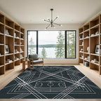Architectural Monochrome Geometric Athletic Court Lines Rug
