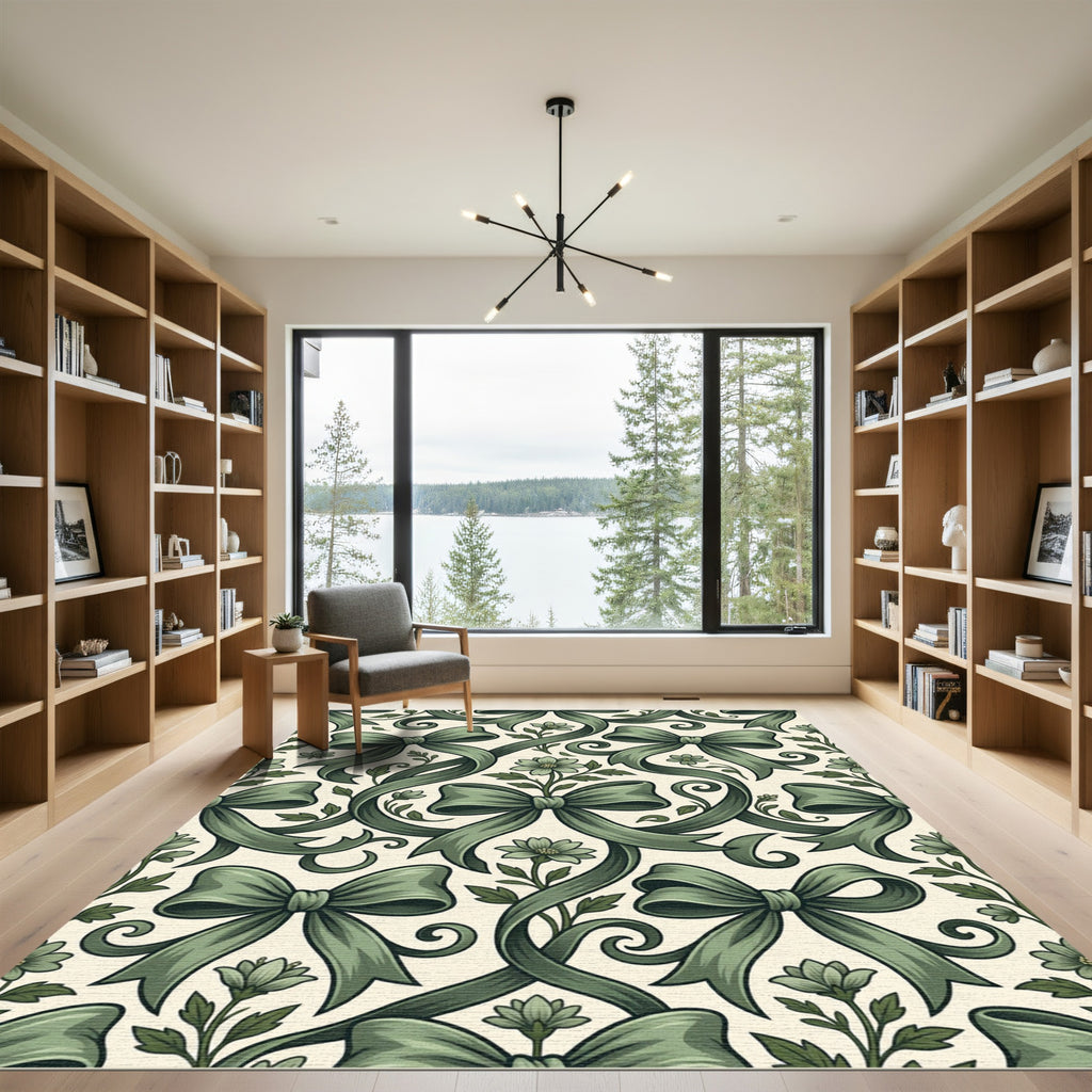 Sage Ribbon and Floral Swirls Rug