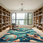 Coastal Seashell Swirl Teal Ocean Rug