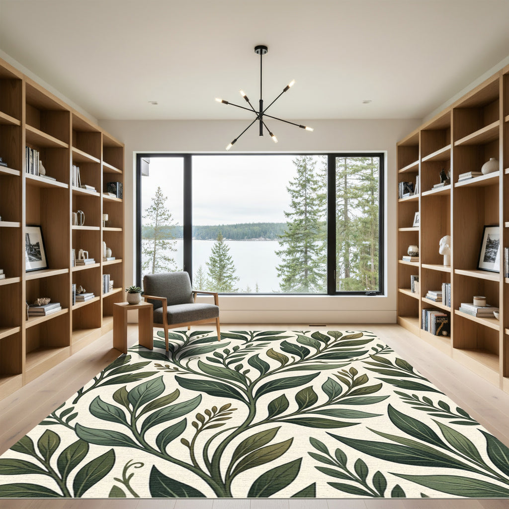 Lush Emerald Botanical Leaf Woven Rug