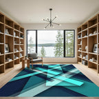 Modern Teal Geometric Angular Lines Rug
