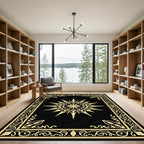 Golden Sunburst Black Elegant Medallion Rug