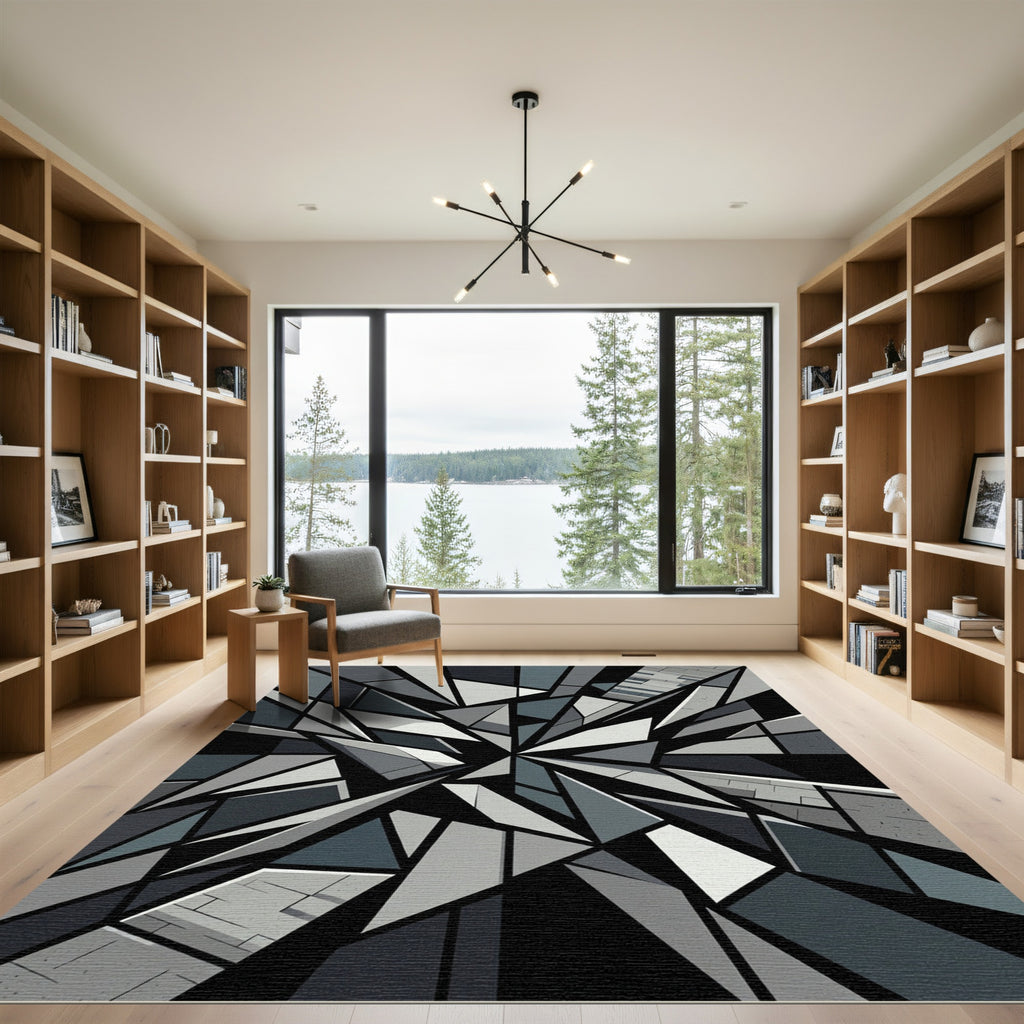 Monochrome Geometric Shards Abstract Area Rug