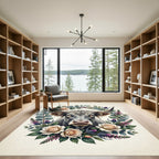 Highland Cow Floral Botanical Wreath Rug