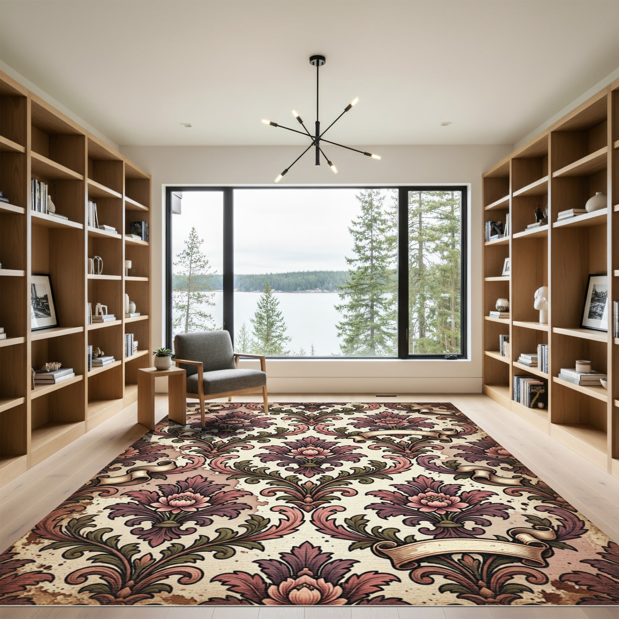 Rich Plum Floral Damask Vintage Ribbon Rug