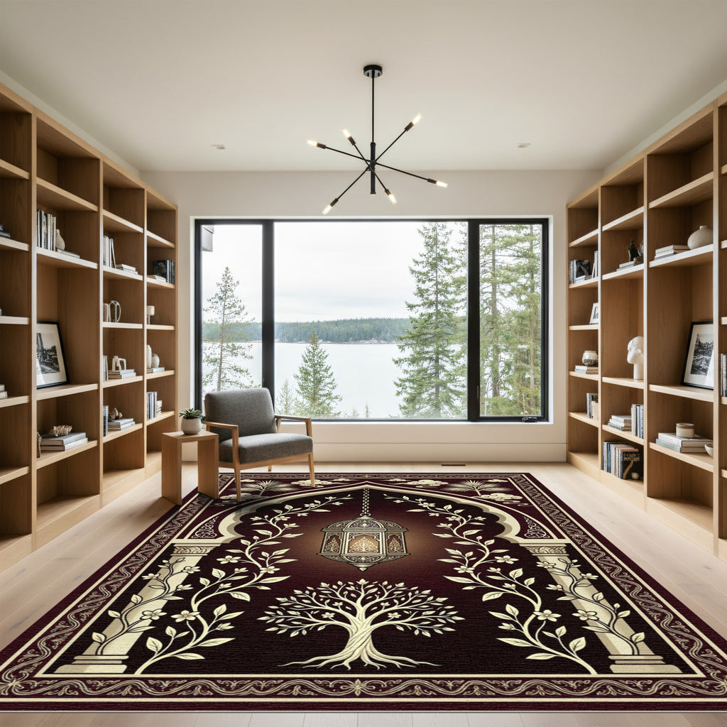 Elegant Dark Arch Floral Lantern Illustration Rug