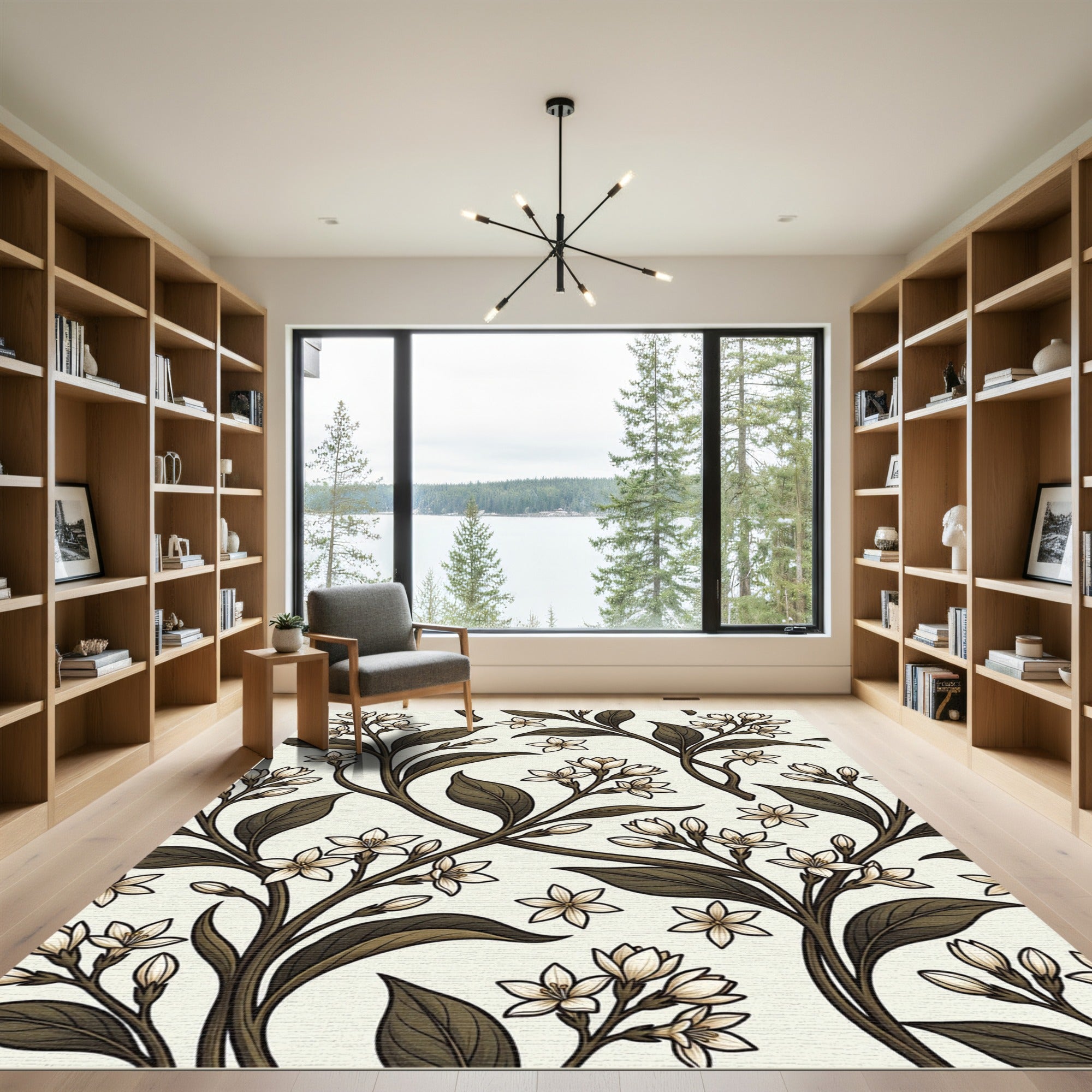Vintage Cream Botanical Floral Branches Rug
