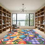 Cheerful Gingham Easter Butterfly Bird Garden Rug