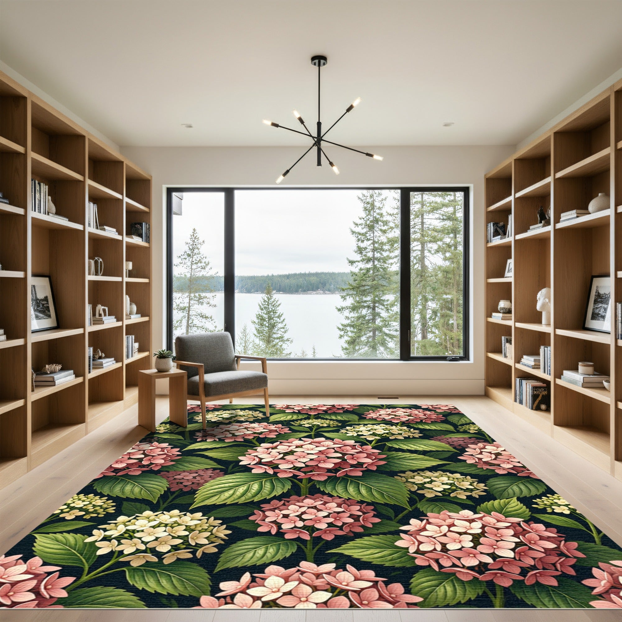 Pink Hydrangea Floral Garden Collage Rug