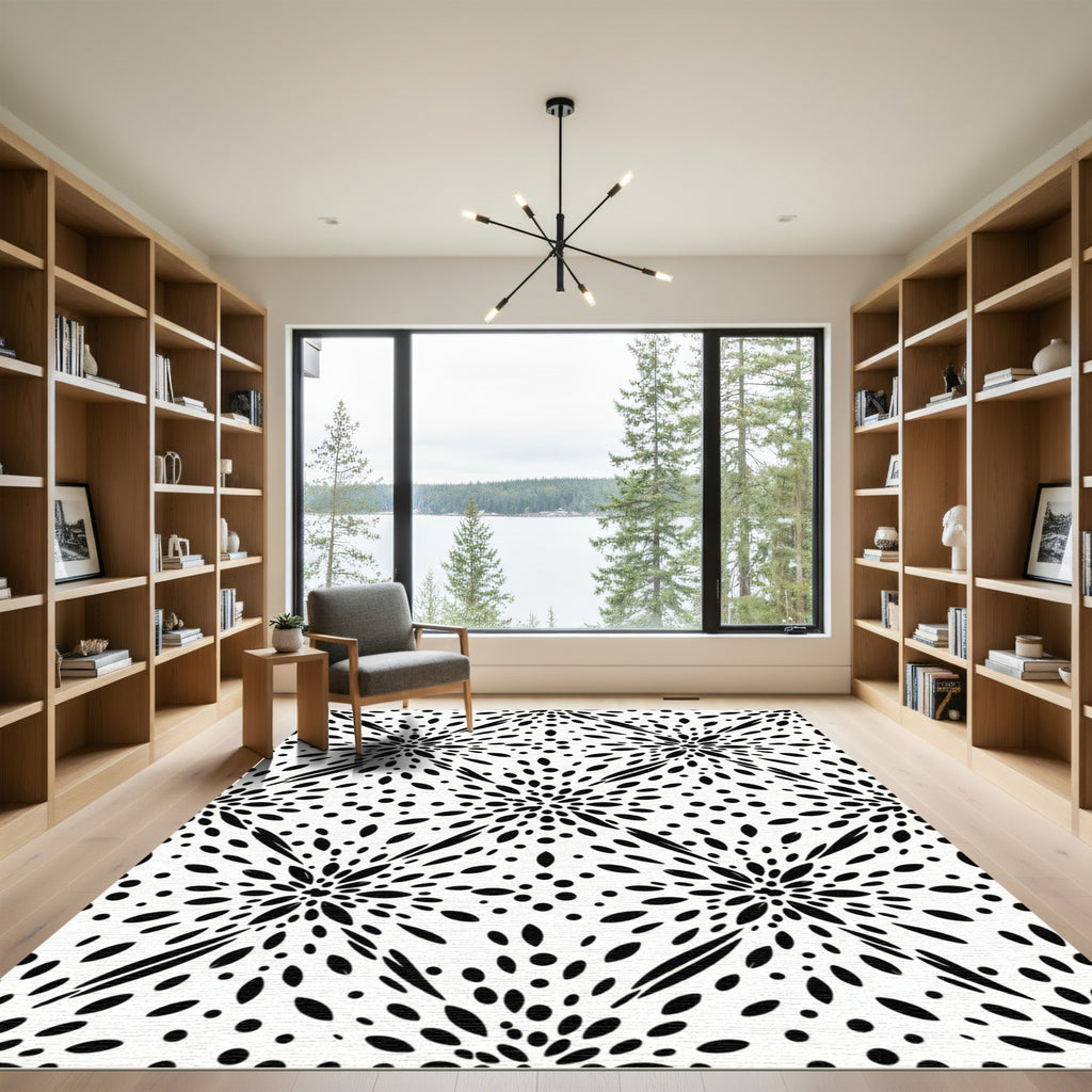 Black White Abstract Explosion Rug